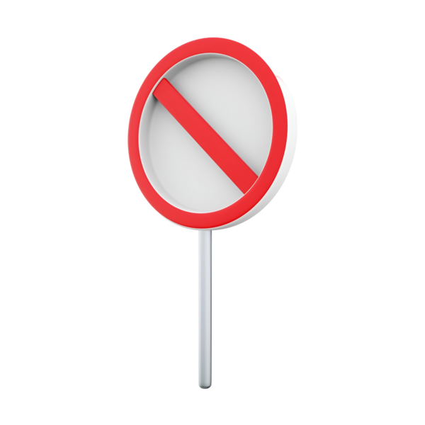 Kırmızı kenar ve çapraz kırmızı çizgi içeren dairesel bir dur işareti, yasağı veya yasağı simgeliyor.