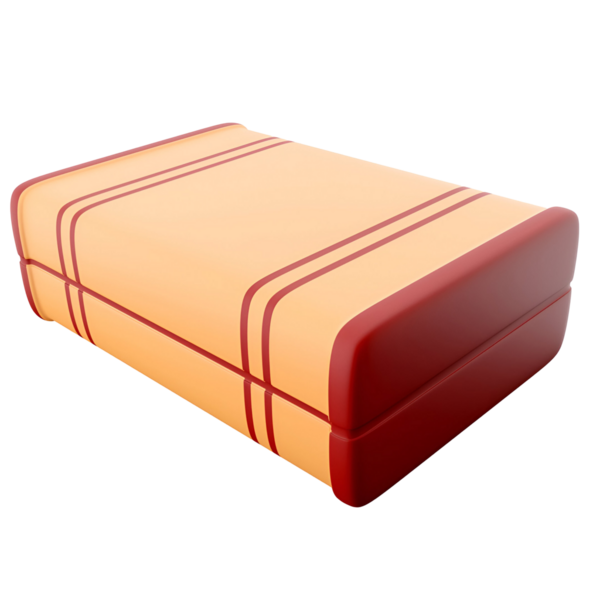 Düzgün bir yüzeyi ve çizgili tasarımı olan kutu veya kabı andıran biçimlendirilmiş, dikdörtgen bir nesne.