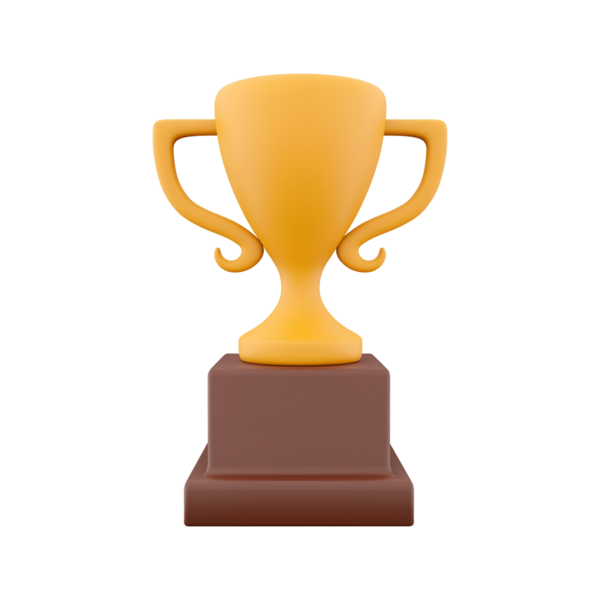 Altın bir kupa ve kahverengi tabanlı stilize bir kupa, başarıyı ve zaferi simgeliyor..