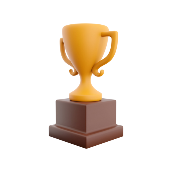 Kahverengi bir kaidede altın bir kupa, başarıyı ve başarıyı simgeliyor..