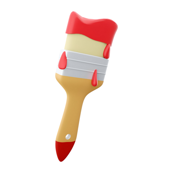 Kırmızı boya damlalı renkli bir boya fırçası yaratıcılığı ve sanatsal ifadeyi simgeliyor..