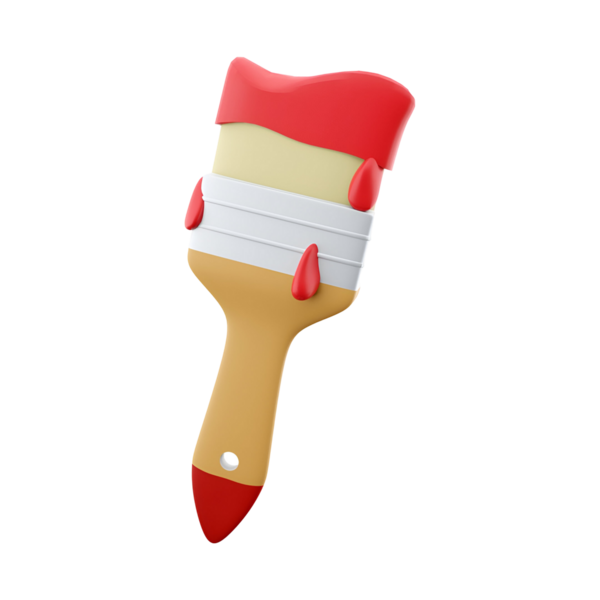 Renkli bir boya fırçası damlayan kırmızı boya, yaratıcılığı ve sanatsal ifadeyi simgeliyor..