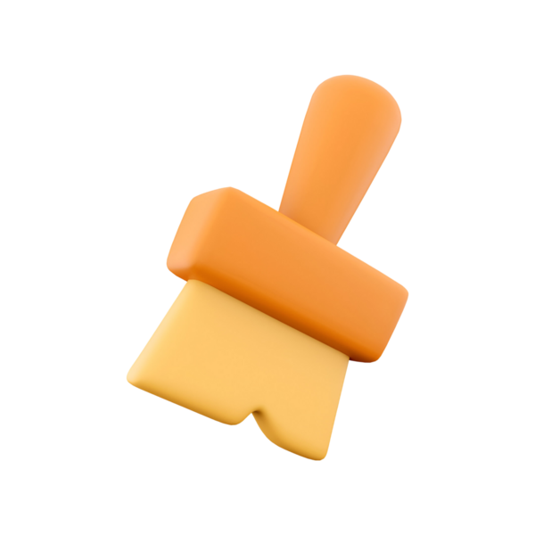 Bir boya fırçasının yaratıcılığı ve sanatsal ifadeyi temsil eden üç boyutlu renkli bir tasviri.