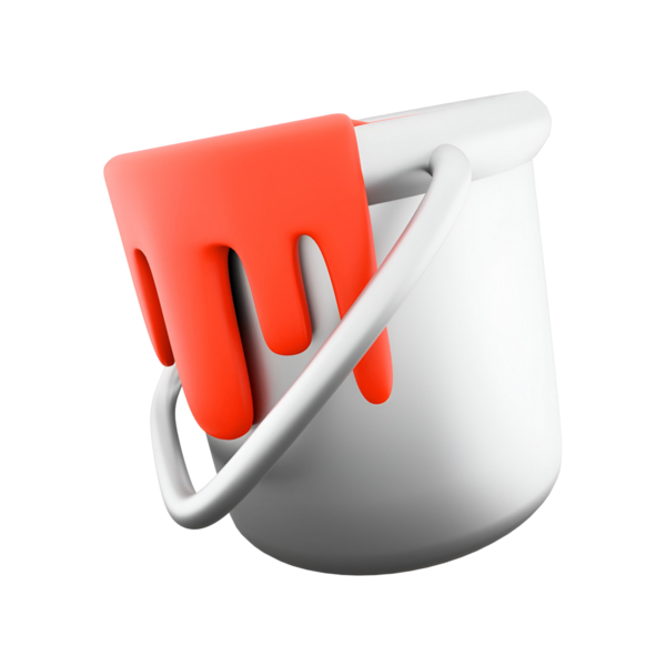 Turuncu damlalı beyaz boya kovası yaratıcılığı ve sanatsal ifadeyi sembolize ediyor..