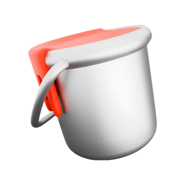 Kırmızı kapaklı ve saplı, çok yönlü depolama ya da taşıma amacıyla tasarlanmış modern, şık bir kova..