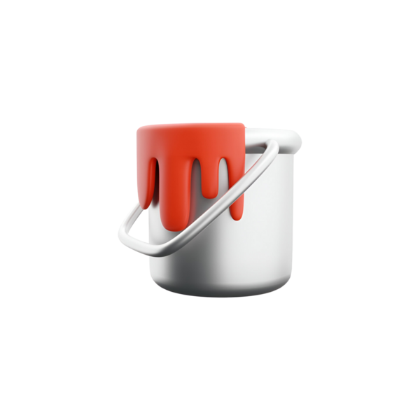 Üstünden kırmızı boya damlayan metalik boya kovası yaratıcılığı ve sanatı simgeliyor..