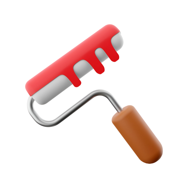 Yüzeylere boya sürmek için kullanılan kırmızı ve beyaz desenli bir boya silindiri..