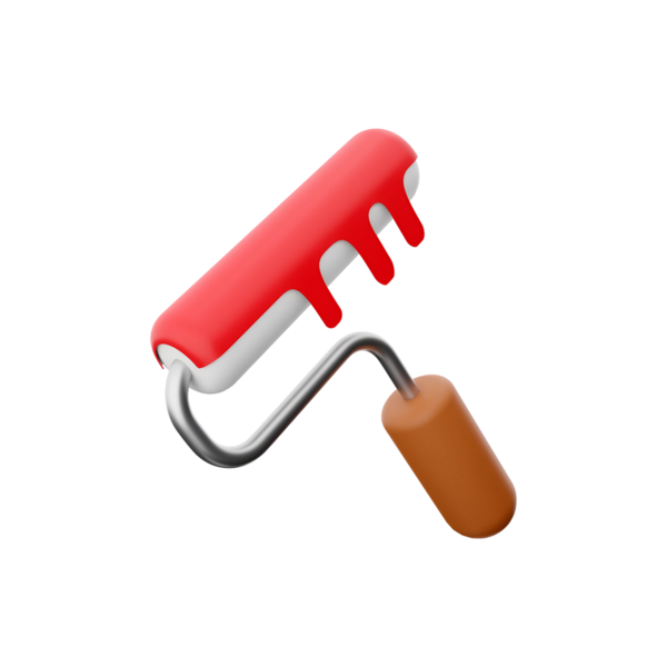 Kırmızı boya damlayan bir boya silindiri, yüzeylere boya sürmek için kullanılır..