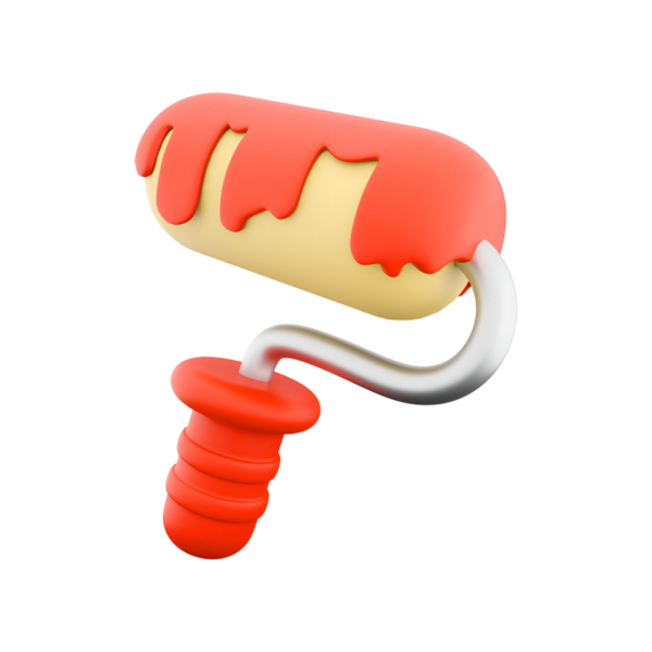 İçinden kırmızı boya damlayan renkli bir boya silindiri ev gelişimini ve boyama işlerini sembolize ediyor..