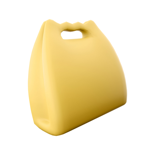 Sarı, ergonomik bir çanta kolay taşınmak için tasarlanmış, muhtemelen yiyecek veya kişisel eşyalar için..