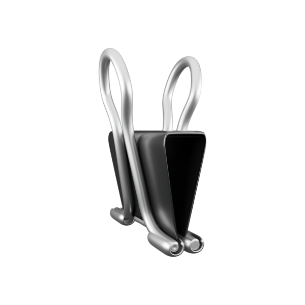 Kağıt parçalarını bir arada tutmak için kullanılan siyah ve gümüş bir ataç..