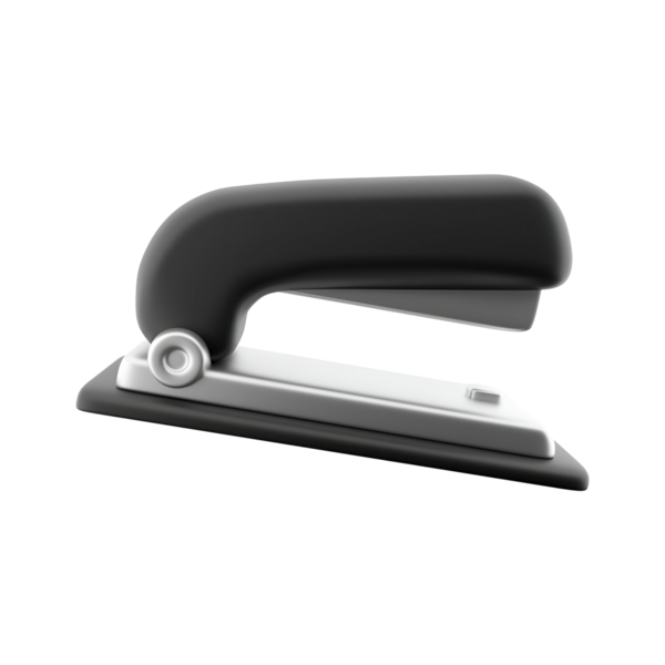 Kağıtları birbirine tutturmak için kullanılan siyah ve gümüş bir zımba..