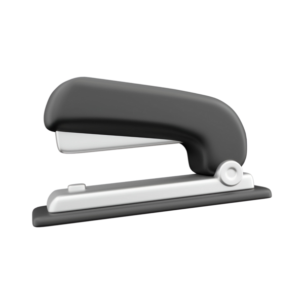 Kâğıtları etkili bir şekilde birleştirmek için tasarlanmış siyah beyaz bir zımba..