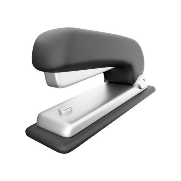 Siyah ve gümüş bir zımba. Kağıdı birbirine bağlamak için kullanılır..