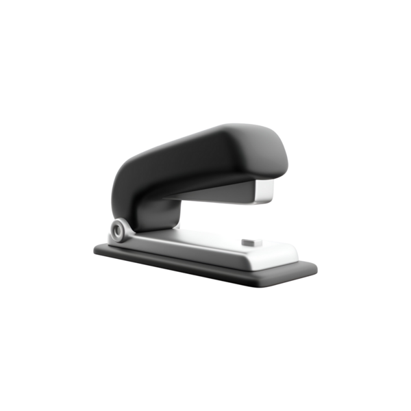 Kâğıtları etkili bir şekilde birleştirmek için tasarlanmış siyah ve gümüş bir zımba..