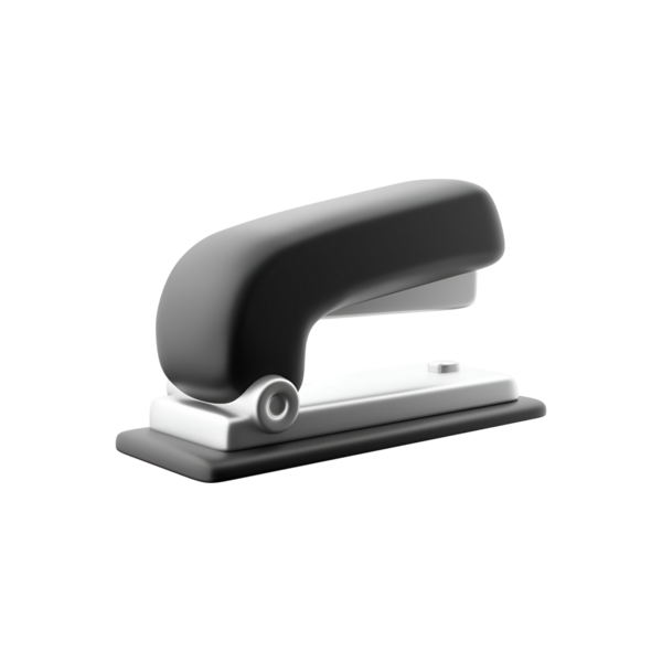 Siyah ve gümüş bir zımba, kağıt parçalarını birbirine bağlamak için tasarlanmış..