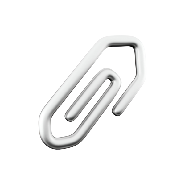 Basit bir gümüş ataç simgesi, genellikle kağıt sayfalarını bir arada tutmak ya da belgeleri düzenlemek için kullanılır.