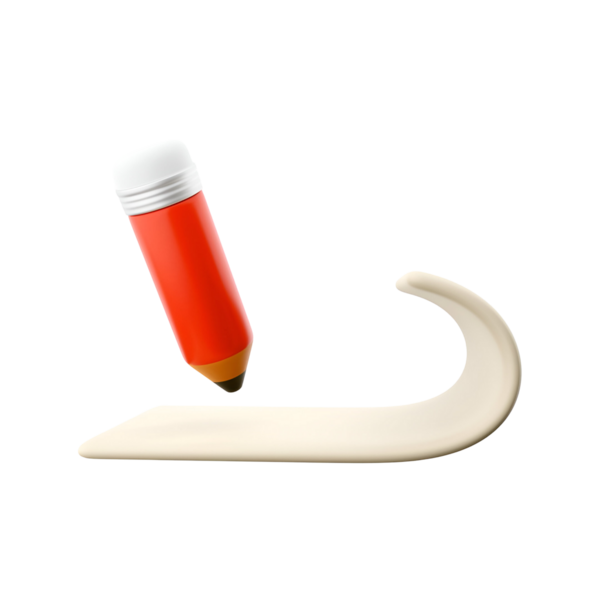 Kırmızı bir kalem kıvrımlı beyaz bir yüzey üzerinde, yaratıcılığı ve yazmayı sembolize ediyor..