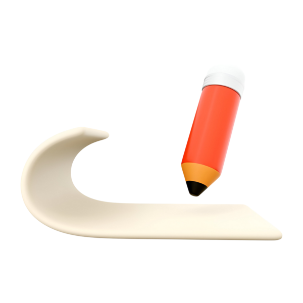 Eğri bir yüzey üzerinde asılı duran bir kalemin stilize bir çizimi, yaratıcılığı ve tasarımı sembolize eder..