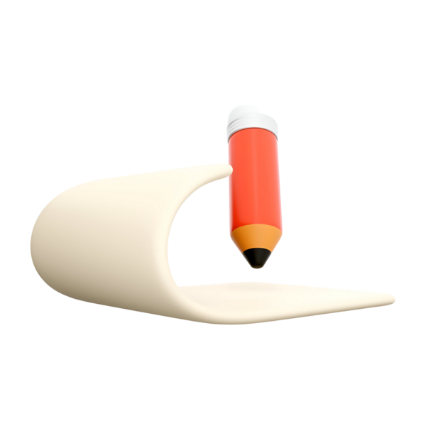 Eğri bir yüzeyde duran bir kalemin biçimlendirilmiş görüntüsü yaratıcılığı ve tasarımı akla getiriyor..