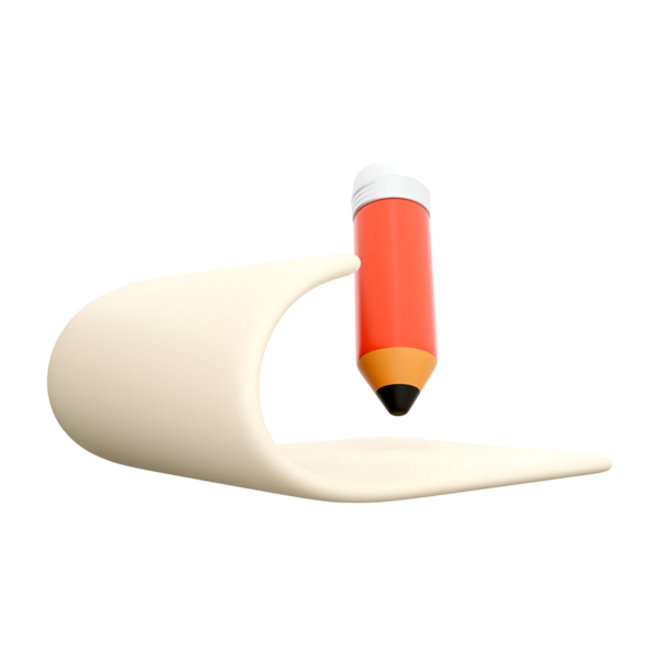 Yaratıcılığı ve tasarımı sembolize eden pürüzsüz ve eğri bir yüzeyde duran bir kalemin stilize edilmiş görüntüsü..