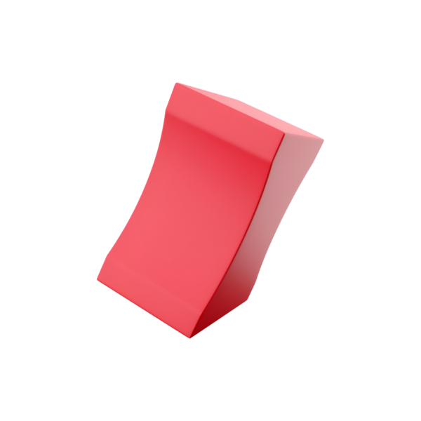 Ergonomik destek için tasarlanmış kırmızı, eğri bir nesne, muhtemelen dinlenme veya yerleştirme elleri veya cihazları için kullanılır.