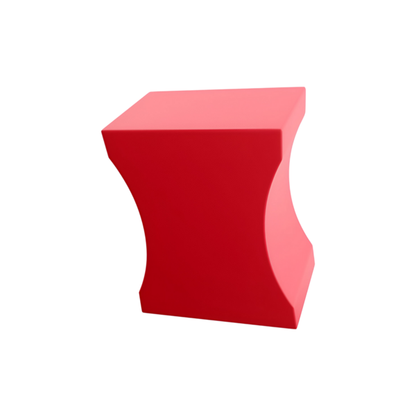 Modern kırmızı bir tabure, benzersiz kıvrımlı bir tasarımı var, çağdaş iç mekanlar ve gündelik koltuklar için uygun..