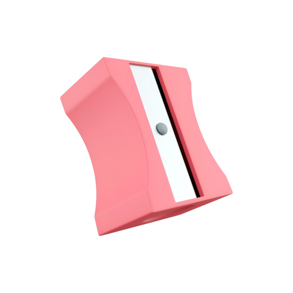 Kalemleri verimli bir şekilde açmak için tasarlanmış metal bıçaklı pembe bir kalem açacağı..