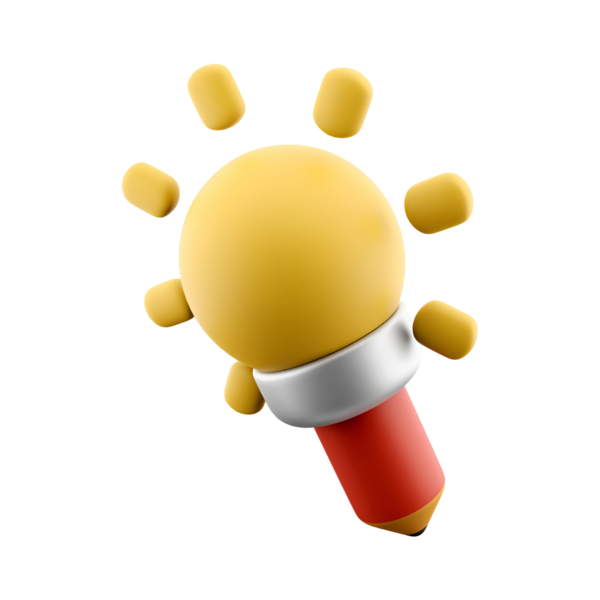 Renkli bir sapı olan, fikirleri ve yaratıcılığı sembolize eden bir ampulün oyuncu bir çizimi.