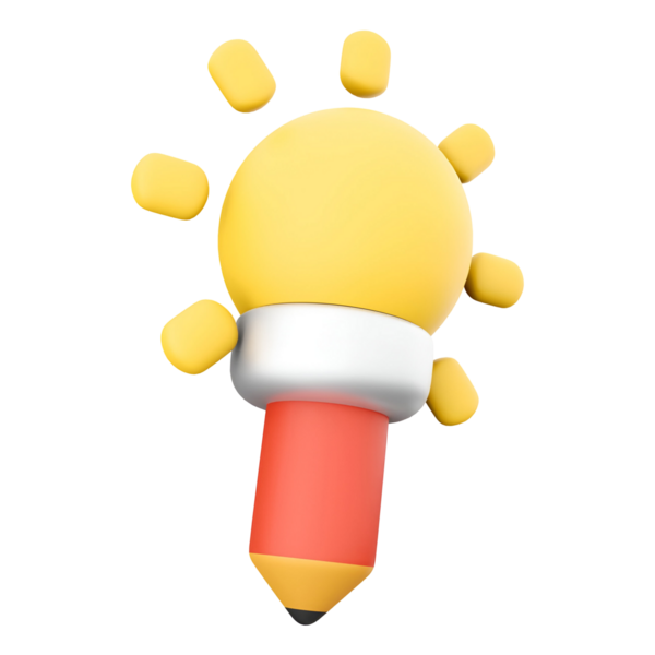 Bir ampulün, yaratıcılığı ve fikirleri sembolize eden, kalemle birleştirilmiş tuhaf bir çizimi..