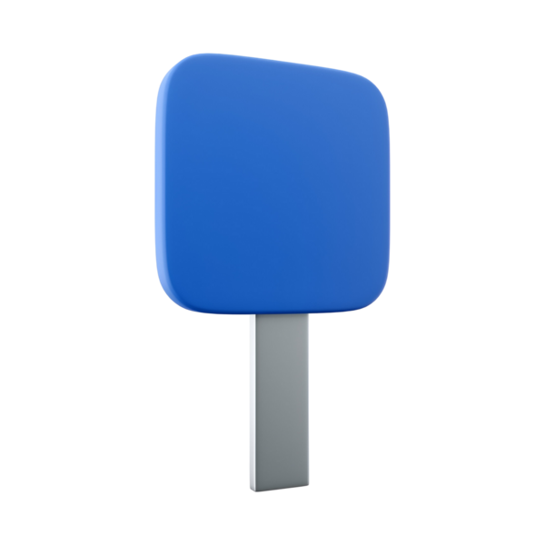 Gümüş direkli basit bir mavi dikdörtgen tabela, genellikle bilgi vermek veya işaret etmek için kullanılır..