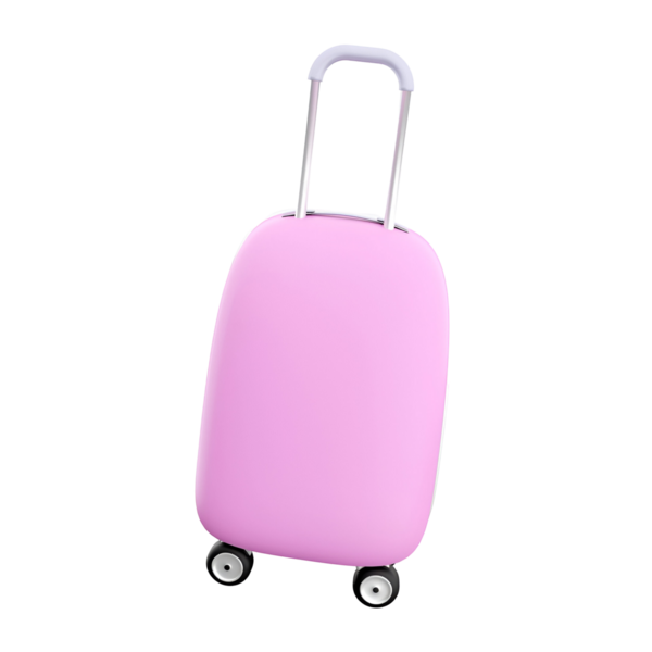 Seyahat kolaylığı için tasarlanmış, geri çekilebilir saplı ve tekerli pembe bir bavul..