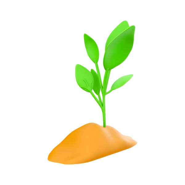 Toprak yığınından filizlenen, büyümeyi ve doğayı sembolize eden küçük yeşil bir bitkinin stilize edilmiş bir çizimi..