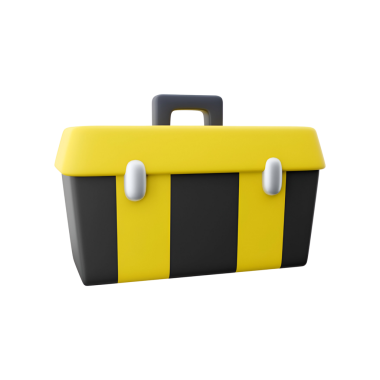 Sarı ve siyah çizgili renkli bir alet çantası, depolama ve düzenleme araçları için tasarlandı.