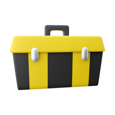 Genellikle depolama ve düzenleme araçları için kullanılan siyah ve sarı bir tasarıma sahip stilize bir araç kutusu.