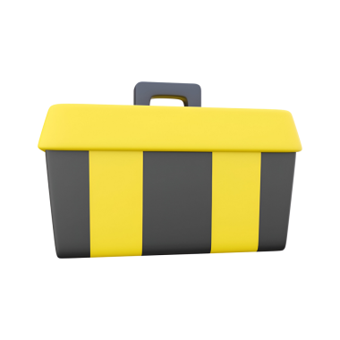 Aletleri taşımak ve düzenlemek için tasarlanmış sarı ve gri bir araç kutusu.
