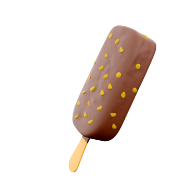 Çikolata kaplı dondurma, ahşap bir çubuğa sarı serpiştirilmiş, ferahlatıcı bir ikram için mükemmel..