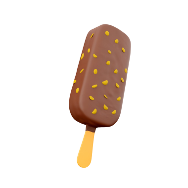 Çikolata kaplı nefis bir dondurma, ahşap bir sopa ve serpilmiş fındıklar, ferahlatıcı bir ikram için mükemmel..