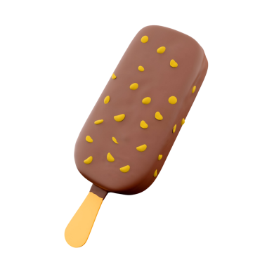 Çikolata kaplı bir dondurma, ahşap bir çubuğa sarı serpiştirilmiş, ferahlatıcı bir ikram için mükemmel..