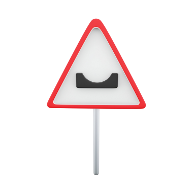 Sürücülere özel bir uyarı veya uyarı gösteren siyah bir simgeye sahip üçgen yol işareti.