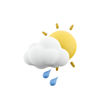 Güneşin biçimlendirilmiş bir örneği kısmen bulutla kaplı, yağmur damlalarıyla, güneşli ve yağmurlu havanın karışımını temsil ediyor..