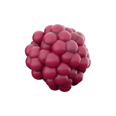 Böğürtlenleri andıran küresel şekiller kümesi pürüzsüz ve parlak bir doku sergiliyor..