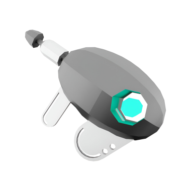 Geometrik tasarımı ve parlayan elementi olan parlak, parlak bir cihaz, muhtemelen teknoloji veya oyun amaçları için kullanılıyor..