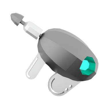 Parlak, fütüristik, geometrik tasarımı olan bir robot cihaz ve aydınlatılmış bir element, muhtemelen teknolojik uygulamalar için..