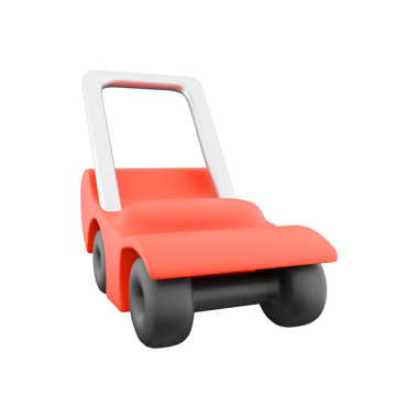 Çocuklar için tasarlanmış, basit bir yapısı ve itmek için kolay tutuşu olan kırmızı oyuncak bir araba..