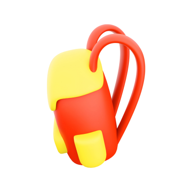 Kırmızı ve sarı renkli bir sırt çantasının renkli ve stilize bir temsili, oyuncu ve yaratıcı bağlamlar için tasarlanmış..