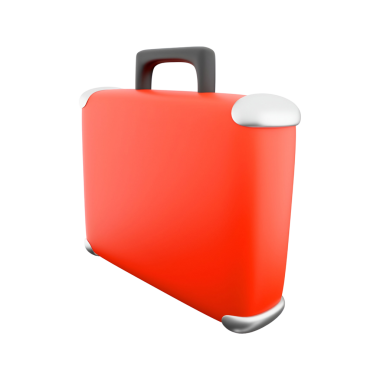 Seyahat ya da iş amaçlı metal köşeli parlak kırmızı bir bavul..