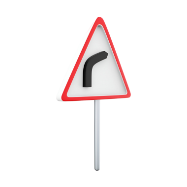 İleride bir sağa dönüş olduğunu gösteren üçgen bir yol işareti..