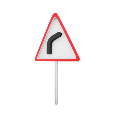 Sürücüler için sola doğru eğriyi gösteren üçgen bir yol işareti.