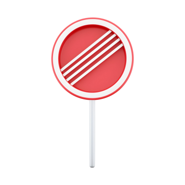 Üç beyaz çizgili stilize edilmiş kırmızı bir lolipop, neşeli ve tatlı bir şey öneriyor..